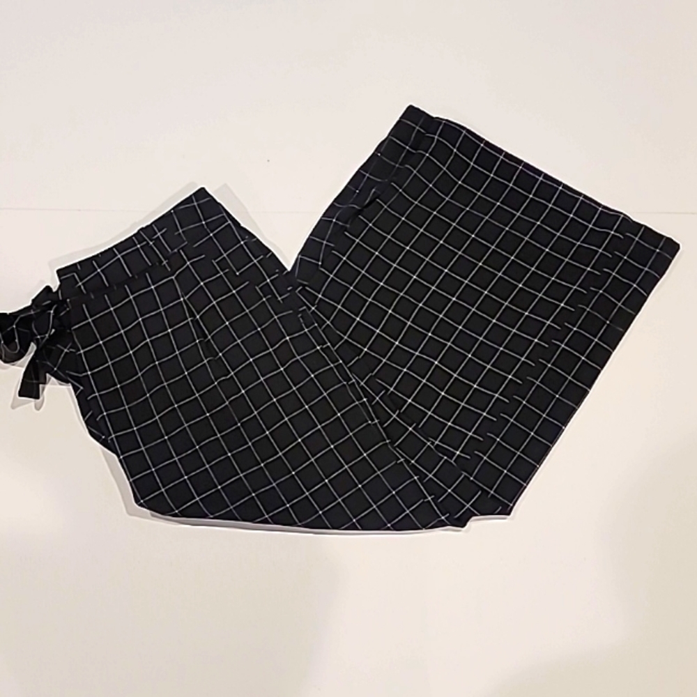 Maison Jules Wide Leg Windowpane Capris Black White 6 - Picture 8 of 12